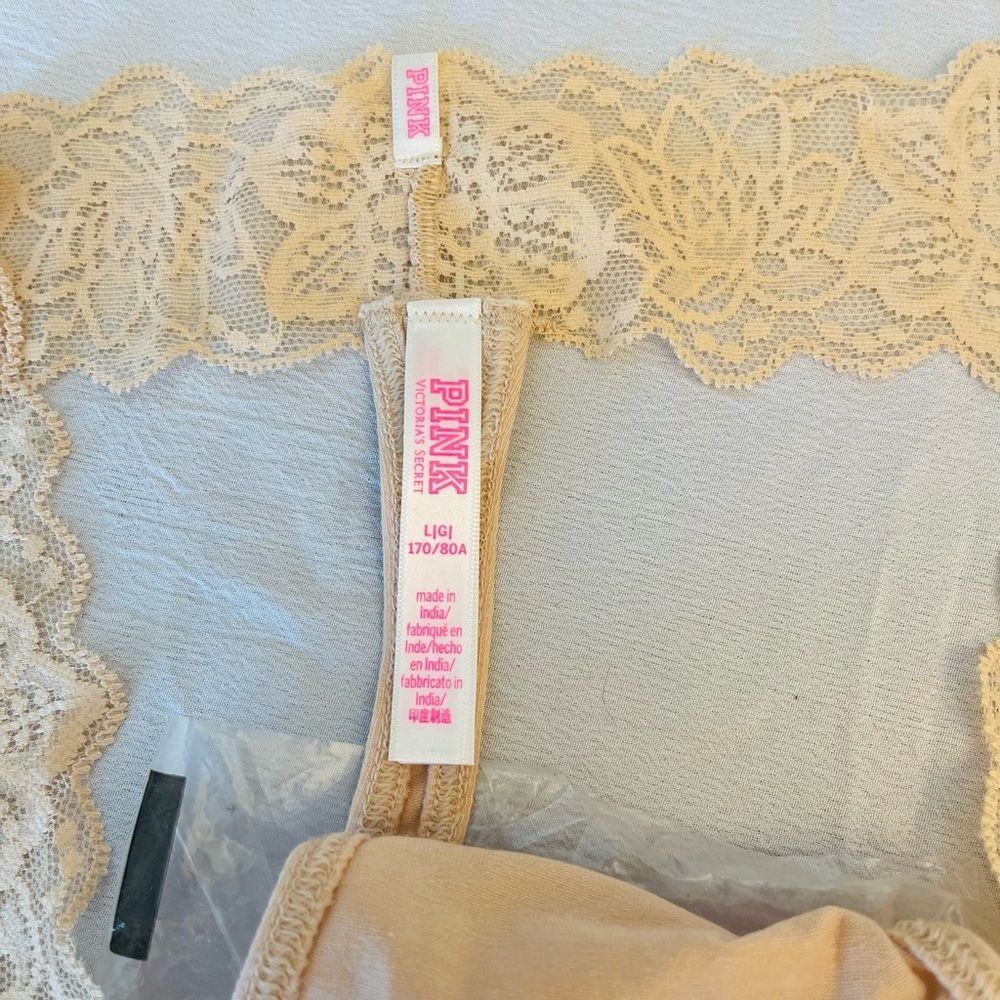 Victoria's Secret Tong Panties Women SZ L Beige Lace  New in bag - Picture 4 of 5